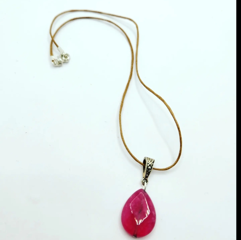 Pink Agate Teardrop cord pendant